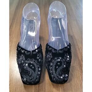 Chico’s Black Sequin Kitten Heels 8M Seville Holiday Party Formal Pumps